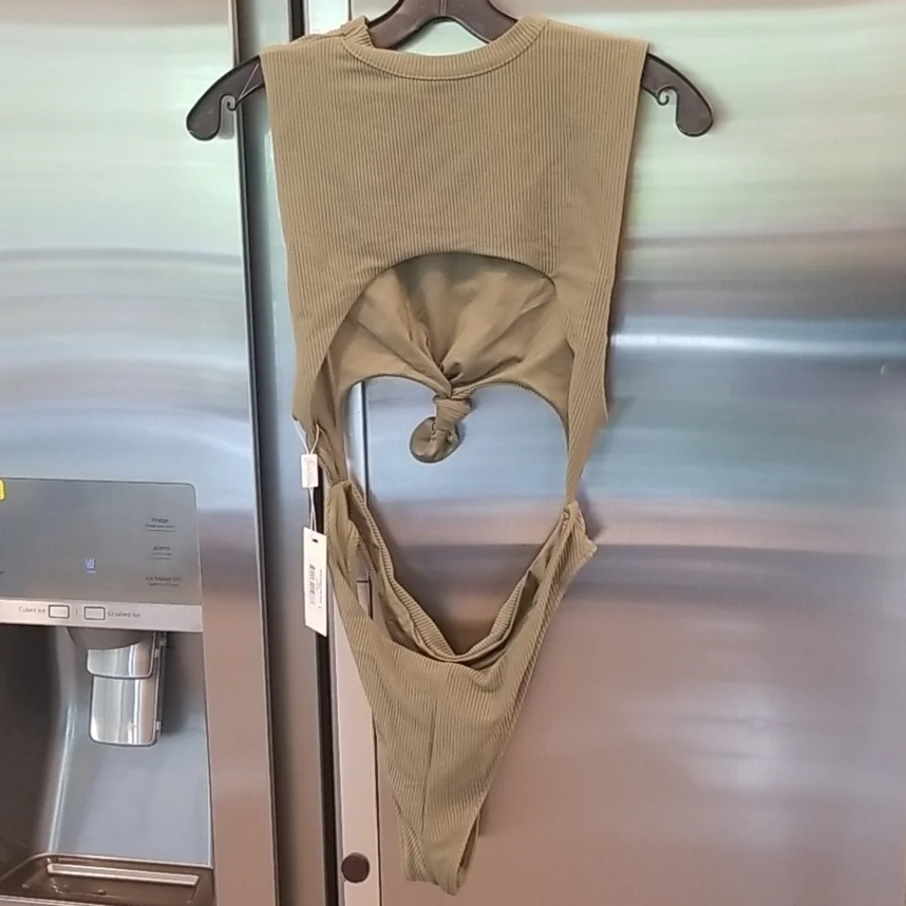 💕FRANKIE'S BIKINIS💕 Blake Ribbed One Piece Swimsuit Olive Green Large L NWT